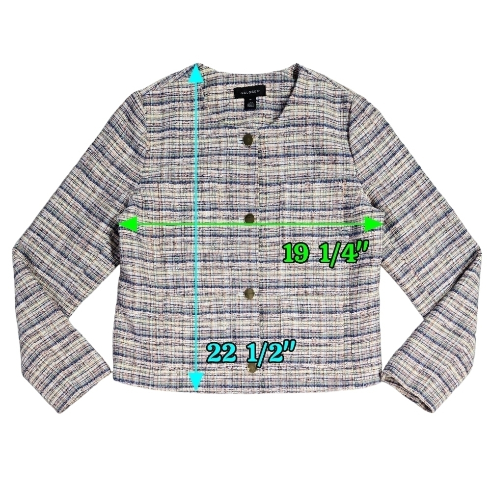 Halogen Multicolor Tweed Collarless Button-Up Bla… - image 3